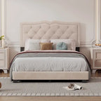 Full Size Modern Velvet Platform Bed with Tufted Headboard