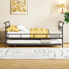Metal Daybed with Curved Handle Design and Twin Size Trundle for Bedroom