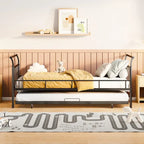 Metal Daybed with Curved Handle Design and Twin Size Trundle for Bedroom