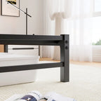 Beige+Brown Queen Size Modern Metal Bed with Wooden Headboard,RGB Lights and Storage Shelf for Bedroom
