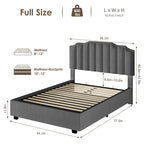 Gray Full Size Modern Style Velvet Upholstered Platform Bed with Storage Space for Bedroom