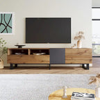 Wood+Grey 70 TV Stand with Double Storage & Drop-Down Door for TVs Up to 80