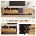 Wood+Grey 70 TV Stand with Double Storage & Drop-Down Door for TVs Up to 80