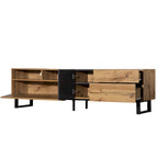 Wood+Grey 70 TV Stand with Double Storage & Drop-Down Door for TVs Up to 80