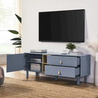 54.57 Multi-functional TV Stand with Leather Handles, Open Storage Compartment and Two Drawer