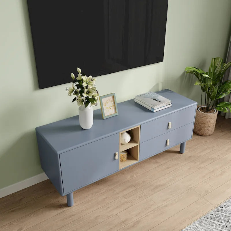 54.57 Multi-functional TV Stand with Leather Handles, Open Storage Compartment and Two Drawer