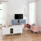 54.57 Multi-functional TV Stand with Leather Handles, Open Storage Compartment and Two Drawer