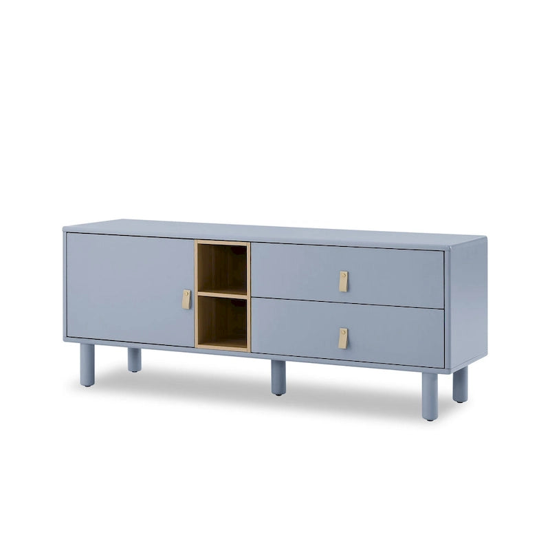 54.57 Multi-functional TV Stand with Leather Handles, Open Storage Compartment and Two Drawer