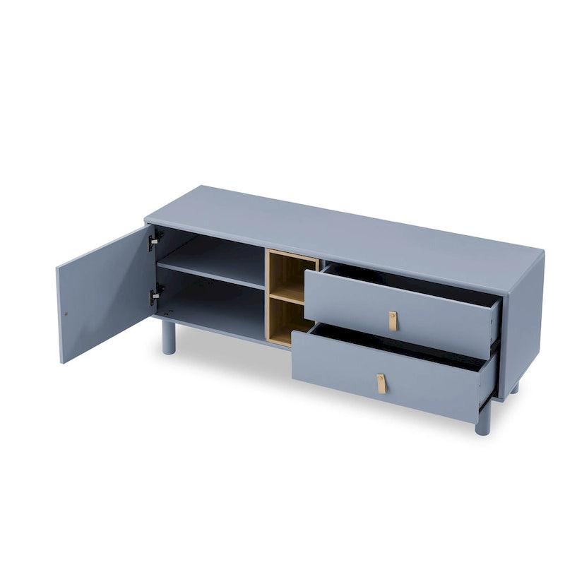 54.57 Multi-functional TV Stand with Leather Handles, Open Storage Compartment and Two Drawer