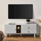 54.57 Multi-functional TV Stand with Leather Handles, Open Storage Compartment and Two Drawer
