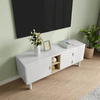 54.57 Multi-functional TV Stand with Leather Handles, Open Storage Compartment and Two Drawer