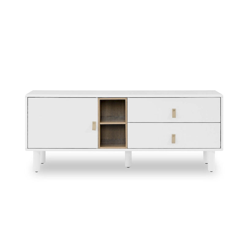 54.57 Multi-functional TV Stand with Leather Handles, Open Storage Compartment and Two Drawer