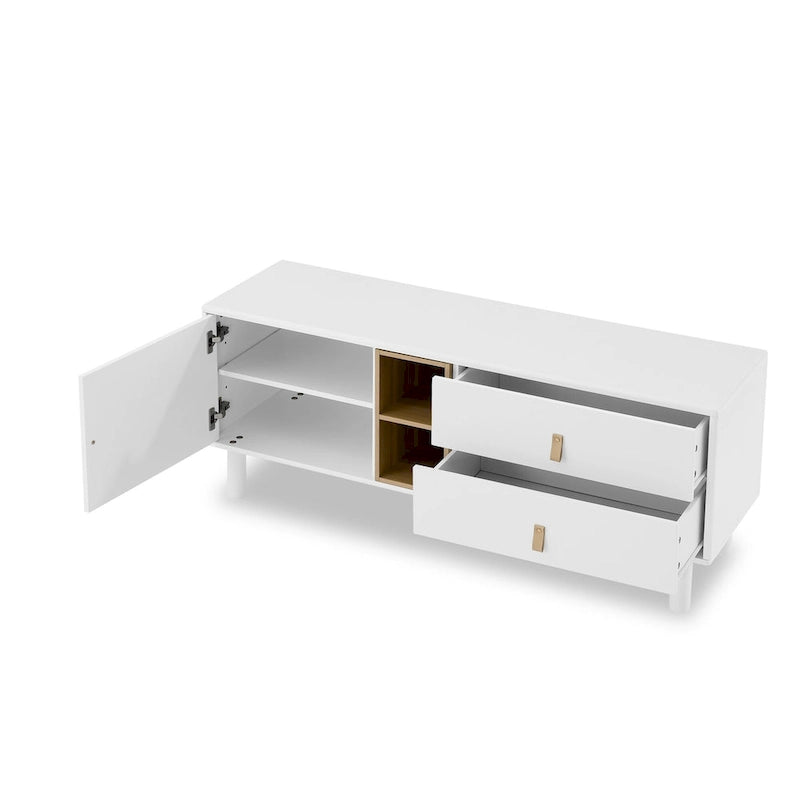 54.57 Multi-functional TV Stand with Leather Handles, Open Storage Compartment and Two Drawer