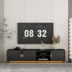 Black 65 Mid-Century TV Stand with LED Lights & Storage for TVs Up to 60