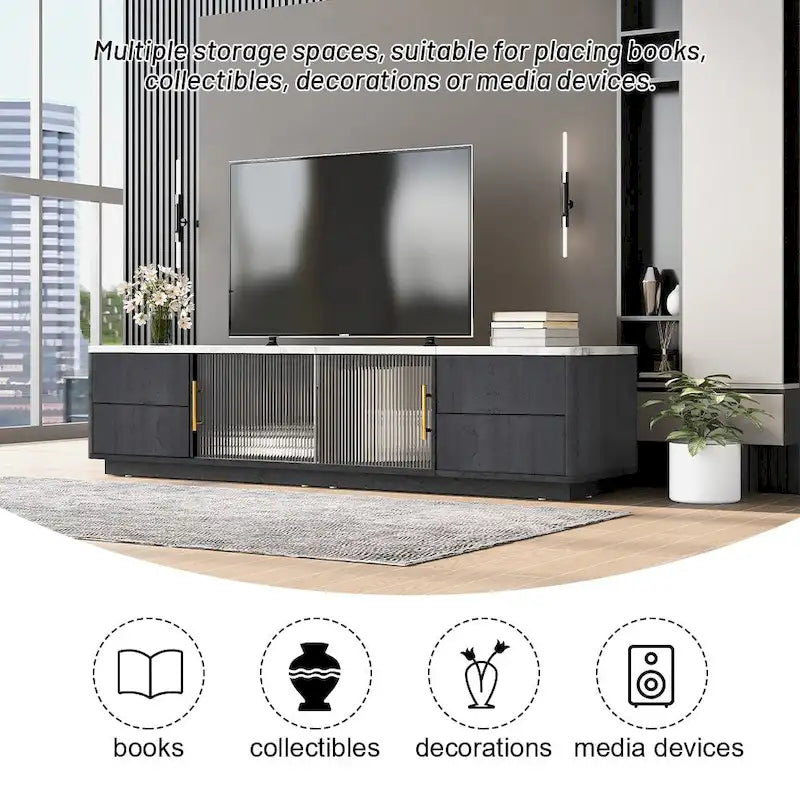 Black,White 62.9 TV Stand with 4 Drawers & Large Cabinet for TVs Up to 70