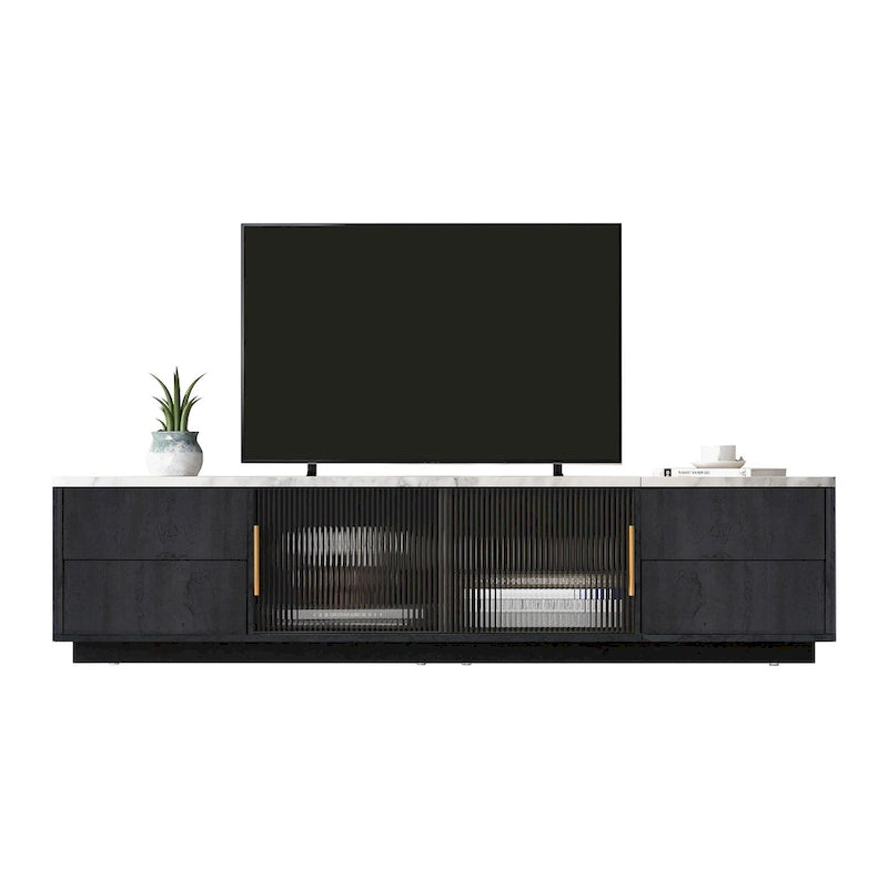 Black,White 62.9 TV Stand with 4 Drawers & Large Cabinet for TVs Up to 70