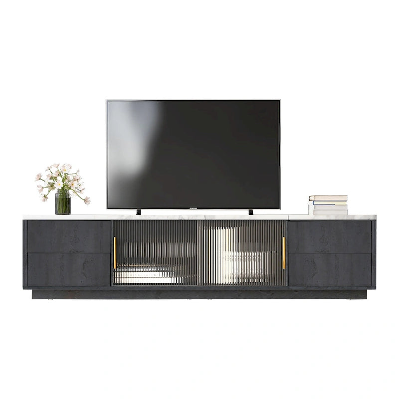 Black,White 62.9 TV Stand with 4 Drawers & Large Cabinet for TVs Up to 70