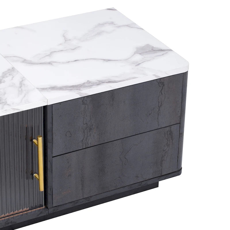 Black,White 62.9 TV Stand with 4 Drawers & Large Cabinet for TVs Up to 70