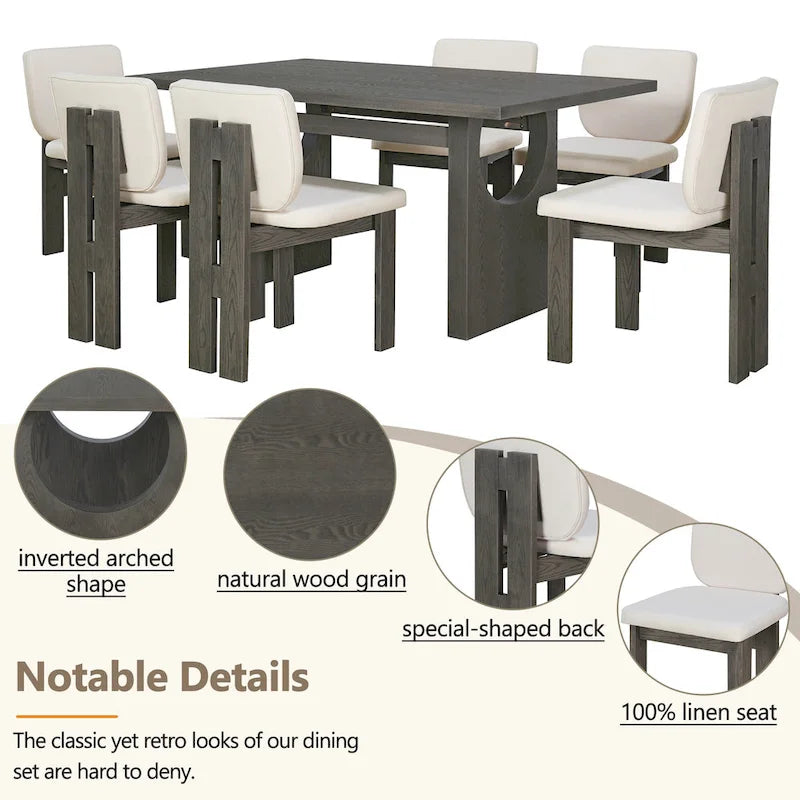 7-Piece Transitional Wooden Dining Set with Rectangular Table & 6 Chairs