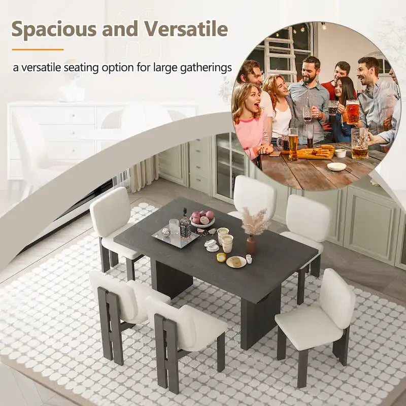 7-Piece Transitional Wooden Dining Set with Rectangular Table & 6 Chairs