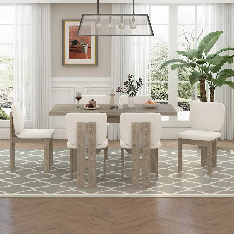 7-Piece Transitional Wooden Dining Set with Rectangular Table & 6 Chairs