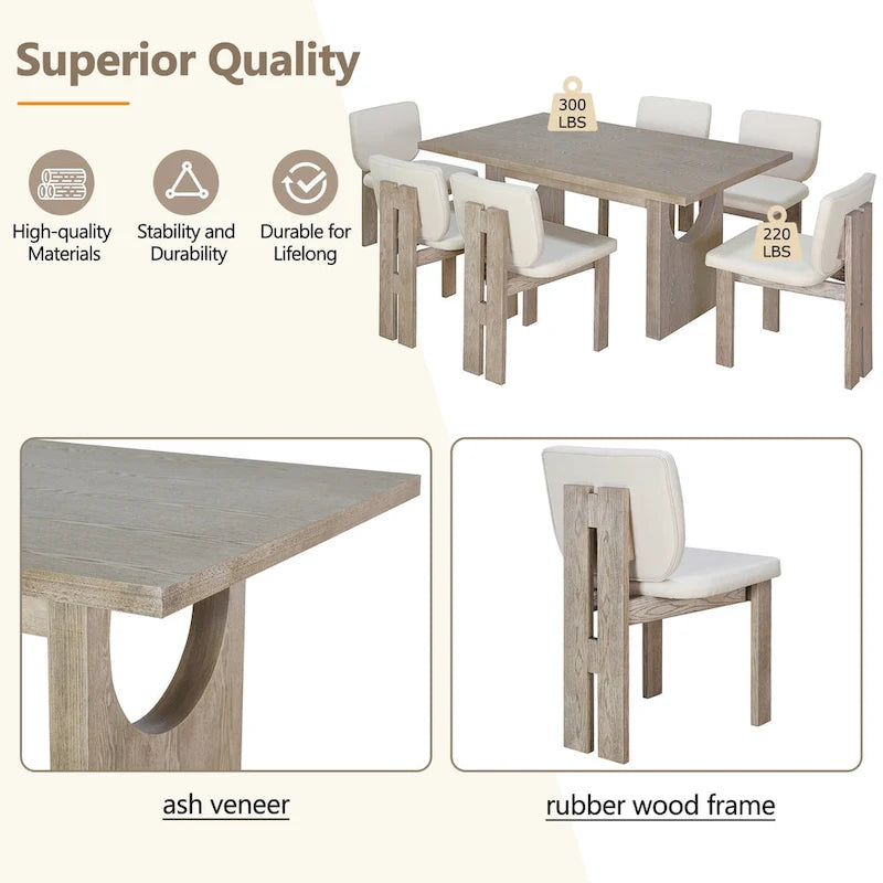 7-Piece Transitional Wooden Dining Set with Rectangular Table & 6 Chairs