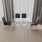 Modern 5-Piece Dining Set with Rectangular Glass Table & High Back Silver-Plated Legs Dining Armless Chairs