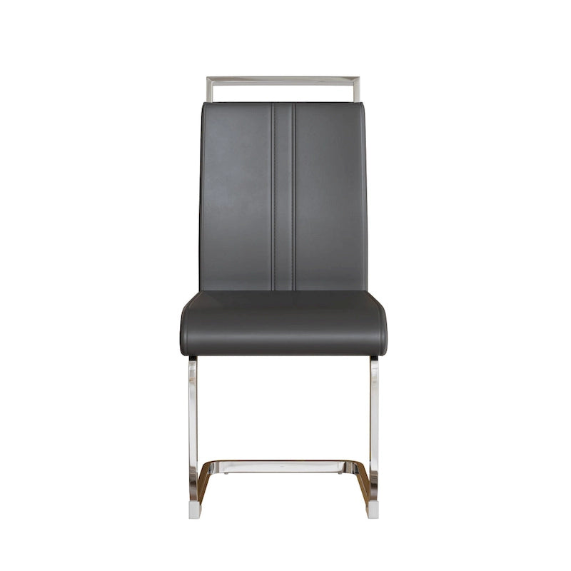 Modern 5-Piece Dining Set with Rectangular Glass Table & High Back Silver-Plated Legs Dining Armless Chairs