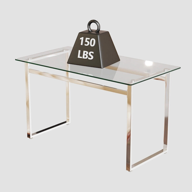 Modern 5-Piece Dining Set with Rectangular Glass Table & High Back Silver-Plated Legs Dining Armless Chairs
