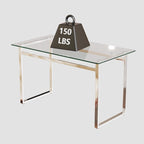 Modern 5-Piece Dining Set with Rectangular Glass Table & High Back Silver-Plated Legs Dining Armless Chairs