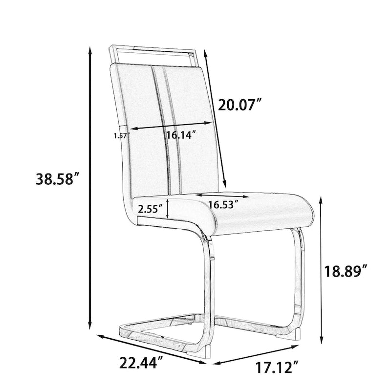 Modern 5-Piece Dining Set with Rectangular Glass Table & High Back Silver-Plated Legs Dining Armless Chairs