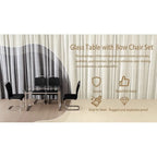 Modern 5-Piece Dining Set with Rectangular Glass Table & High Back Silver-Plated Legs Dining Armless Chairs