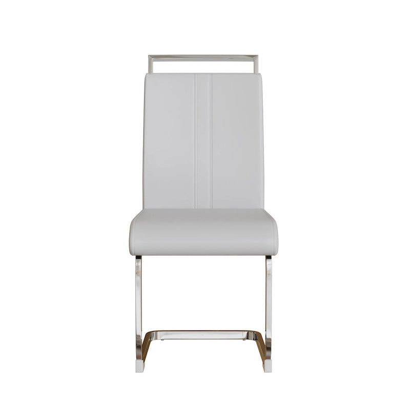 Modern 5-Piece Dining Set with Rectangular Glass Table & High Back Silver-Plated Legs Dining Armless Chairs