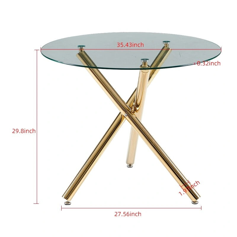 Modern 5-Piece Dining Set with Round Glass Metal Pedestal Table & 4 Transparent Chairs