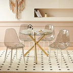 Modern 5-Piece Dining Set with Round Glass Metal Pedestal Table & 4 Transparent Chairs