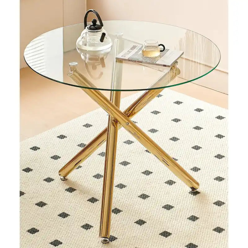 Modern 5-Piece Dining Set with Round Glass Metal Pedestal Table & 4 Transparent Chairs