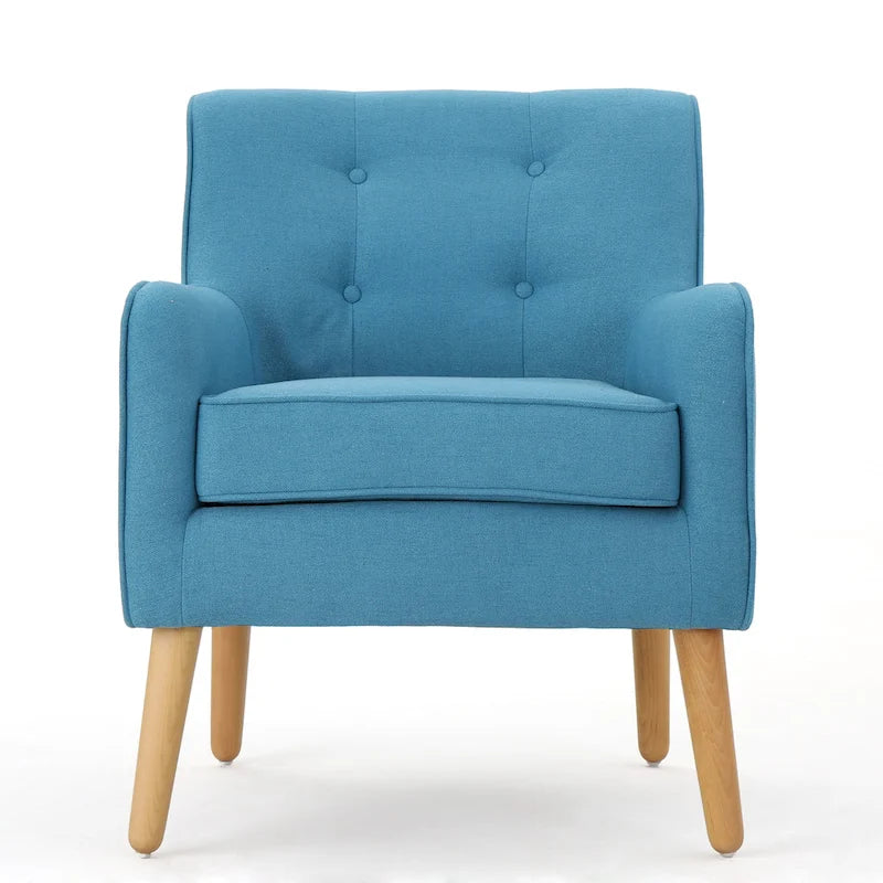 Modern 25 Upholstered Button Tufted Arm Chair with Rubber Wood Legs for Living Room