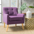 Modern 25 Upholstered Button Tufted Arm Chair with Rubber Wood Legs for Living Room