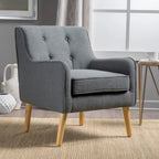 Modern 25 Upholstered Button Tufted Arm Chair with Rubber Wood Legs for Living Room