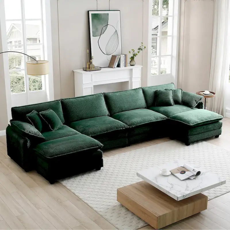 6-Piece Oversized Corduroy U-Shaped Modular Sectional Sofa with Ottomans