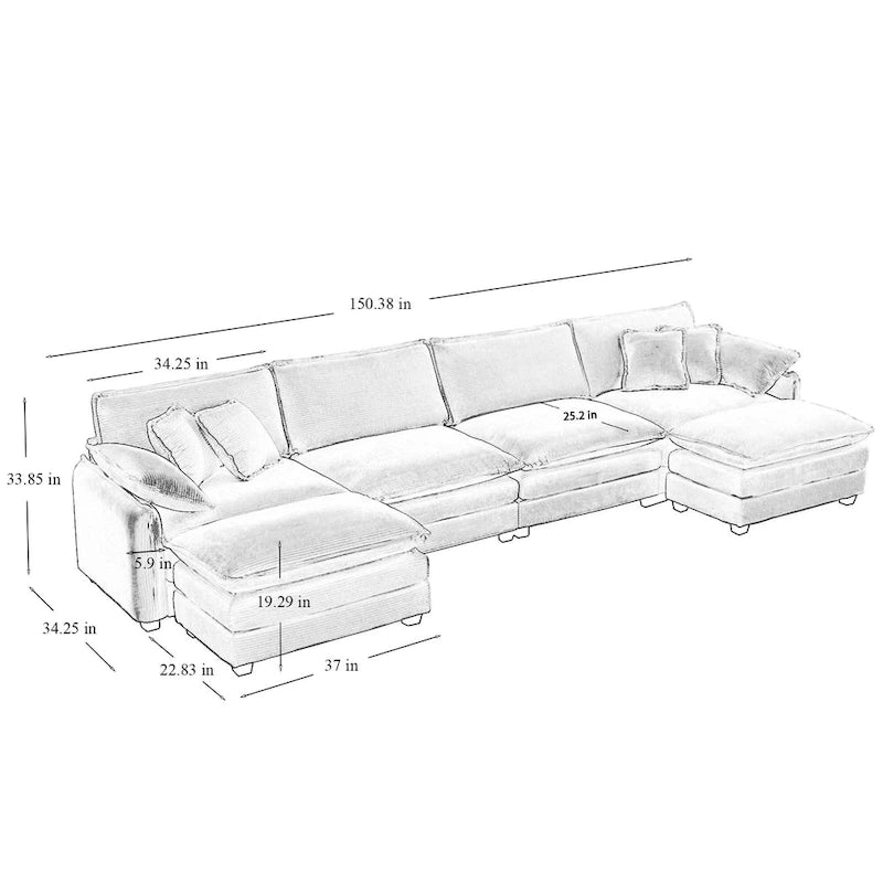6-Piece Oversized Corduroy U-Shaped Modular Sectional Sofa with Ottomans