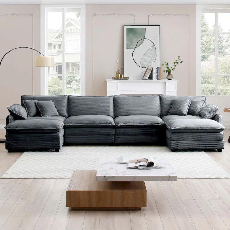 6-Piece Oversized Corduroy U-Shaped Modular Sectional Sofa with Ottomans