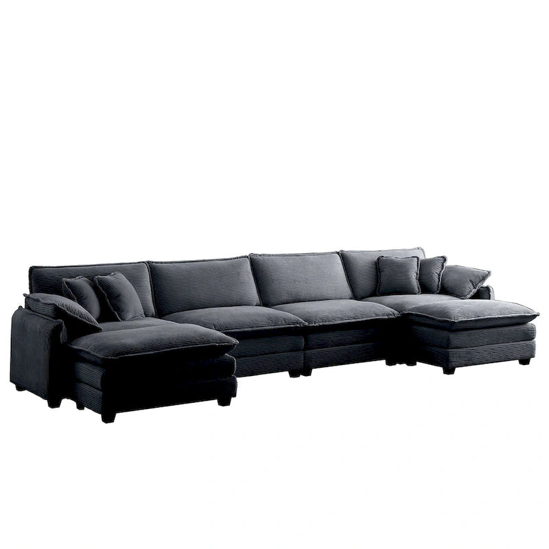6-Piece Oversized Corduroy U-Shaped Modular Sectional Sofa with Ottomans