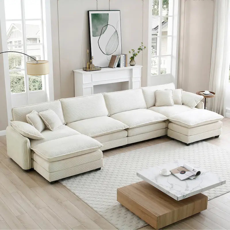 6-Piece Oversized Corduroy U-Shaped Modular Sectional Sofa with Ottomans