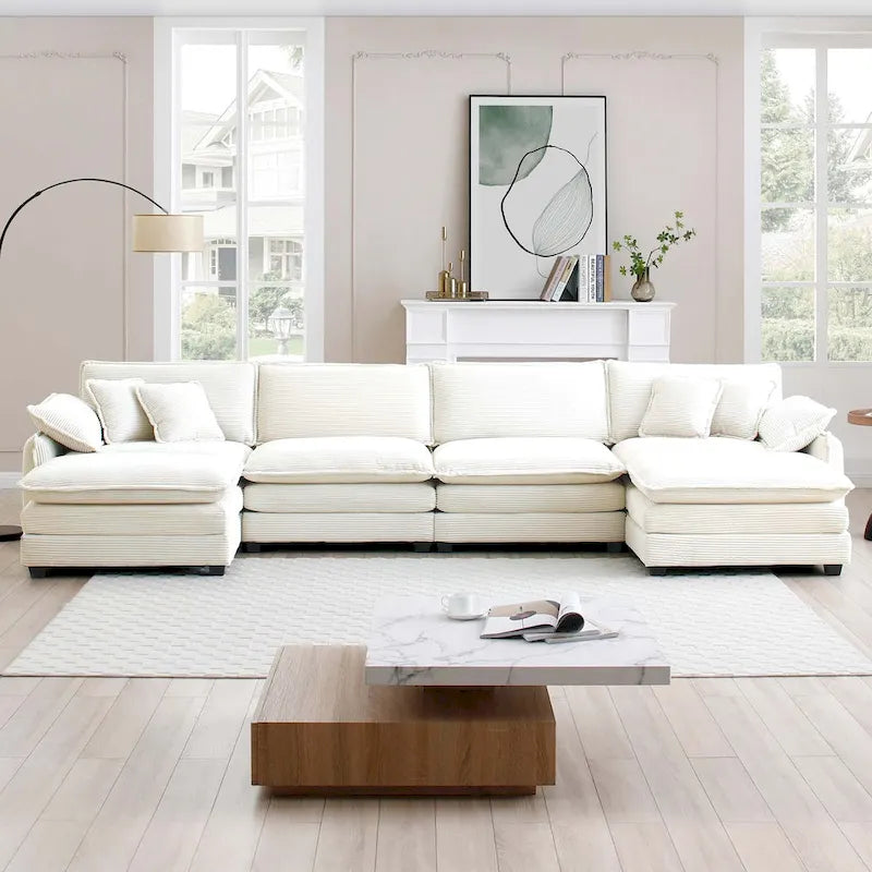 6-Piece Oversized Corduroy U-Shaped Modular Sectional Sofa with Ottomans