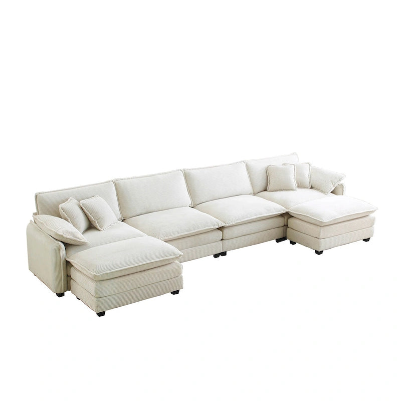 6-Piece Oversized Corduroy U-Shaped Modular Sectional Sofa with Ottomans