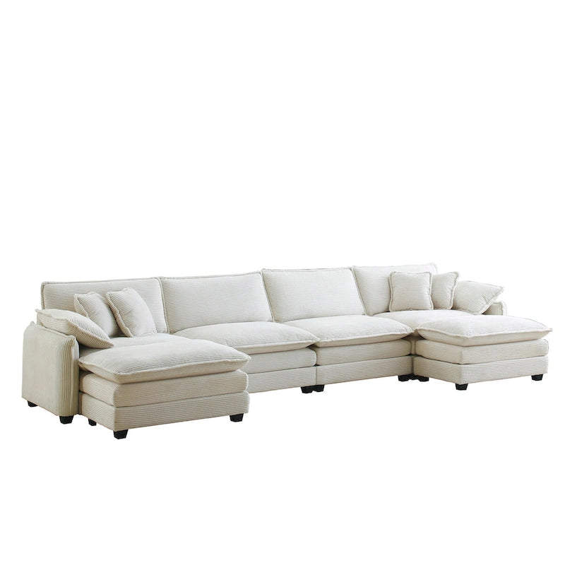 6-Piece Oversized Corduroy U-Shaped Modular Sectional Sofa with Ottomans