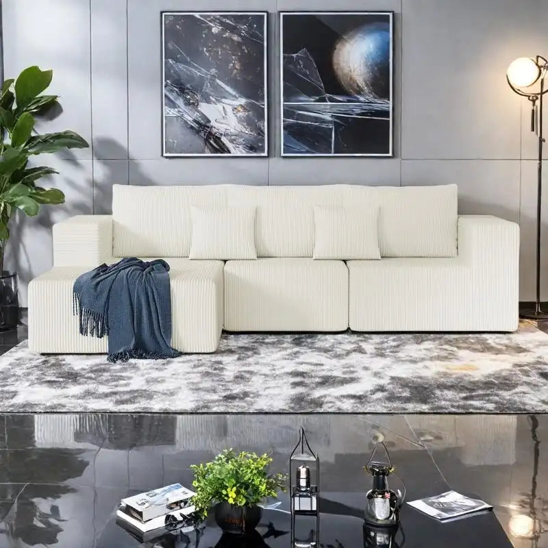 108.3 Corduroy L-Shaped Modular Cloud Sofa with Chaise Lounge