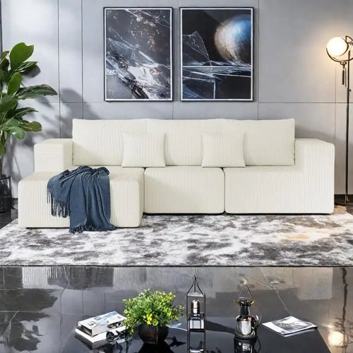108.3 Corduroy L-Shaped Modular Cloud Sofa with Chaise Lounge