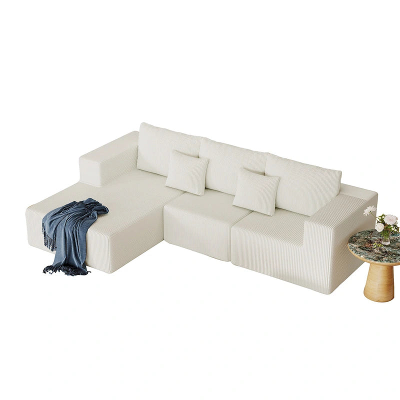 108.3 Corduroy L-Shaped Modular Cloud Sofa with Chaise Lounge